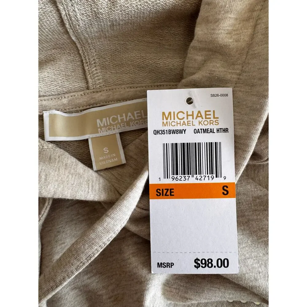 New Michael Kors Women's Oatmeal Heather MK Logo Pullover Hoodie Size S